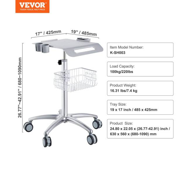 Medicininis vežimėlis su ratukais reguliuojamas aukštis6