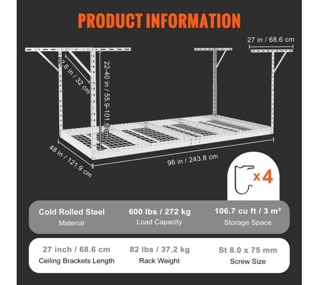 Pakabinama garažo laikymo lentyna, 122x244 cm6