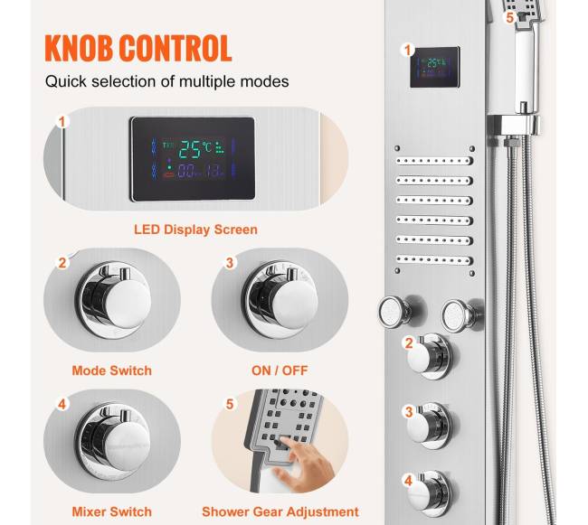 Dušo panelė su 6 funkcijomis ir LED4