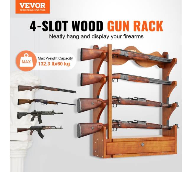 Medinis sieninis šautuvų laikiklis, 4 vietų1