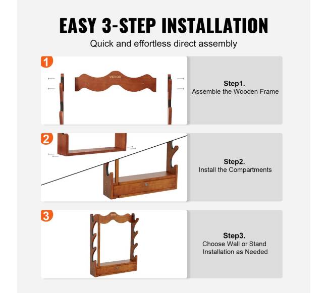 Medinis sieninis šautuvų laikiklis, 4 vietų4