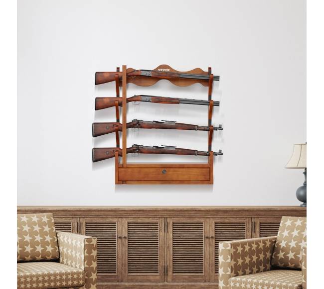 Medinis sieninis šautuvų laikiklis, 4 vietų7