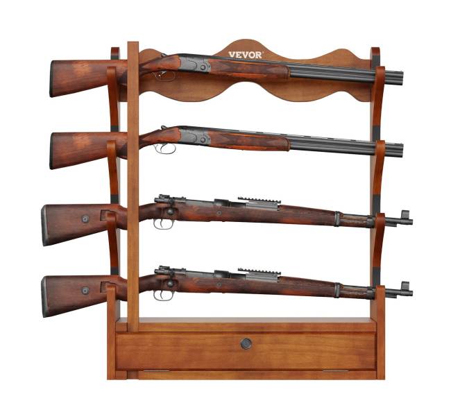 Medinis sieninis šautuvų laikiklis, 4 vietų9