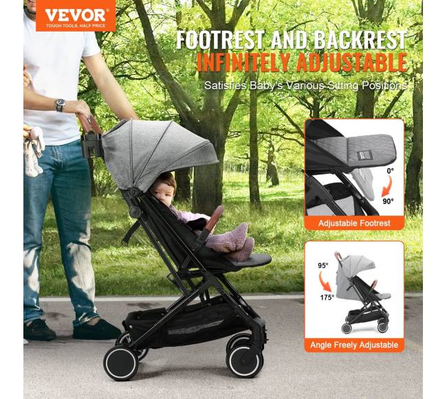 Kompaktiškas kūdikių vežimėlis su reguliuojamu atlošu1