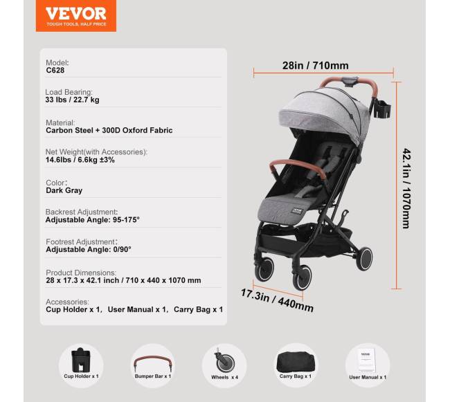 Kompaktiškas kūdikių vežimėlis su reguliuojamu atlošu6