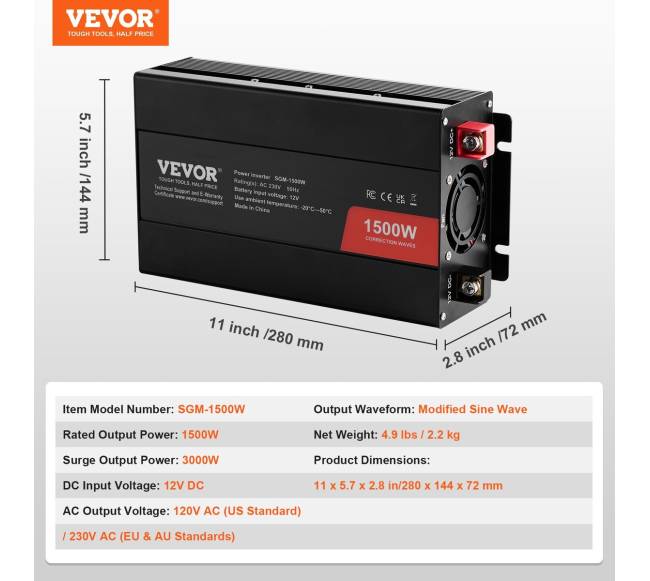 Modifikuotas sinusinis keitiklis 1500W 12V į 230V6