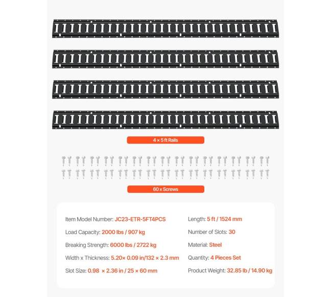 E bėgių tvirtinimo rinkinys, 4 komplektai, 907 kg apkrova6