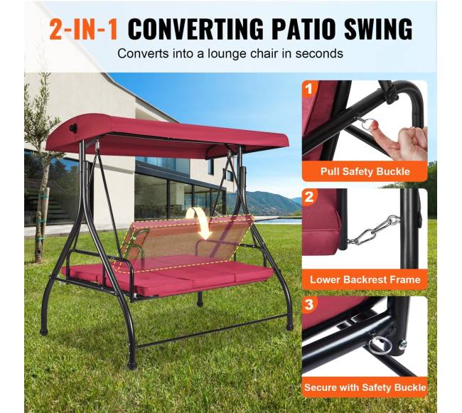 Trivietė lauko supamoji kėdė su stogeliu3