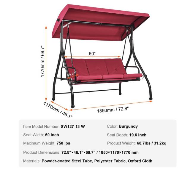 Trivietė lauko supamoji kėdė su stogeliu6