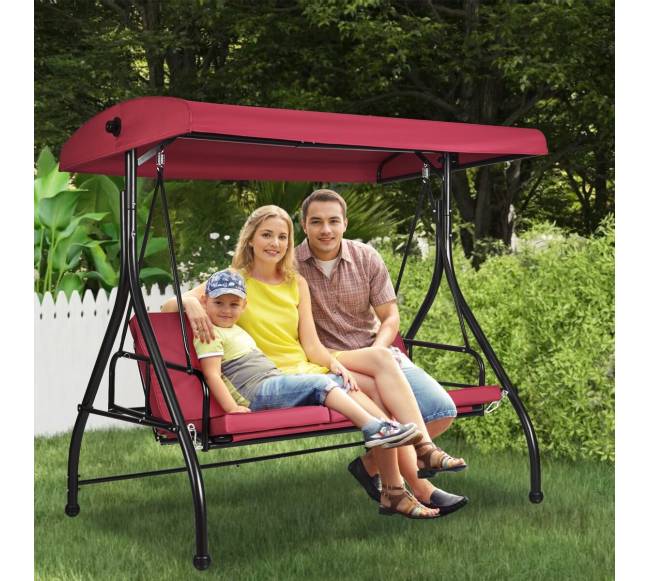 Trivietė lauko supamoji kėdė su stogeliu7