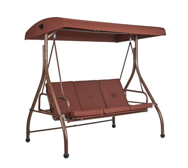 3 vietų sūpynės su stogeliu, rudos0