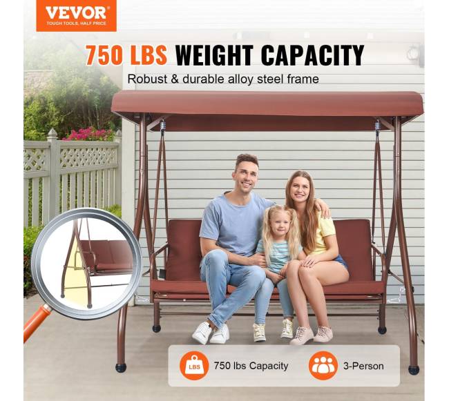 3 vietų sūpynės su stogeliu, rudos1