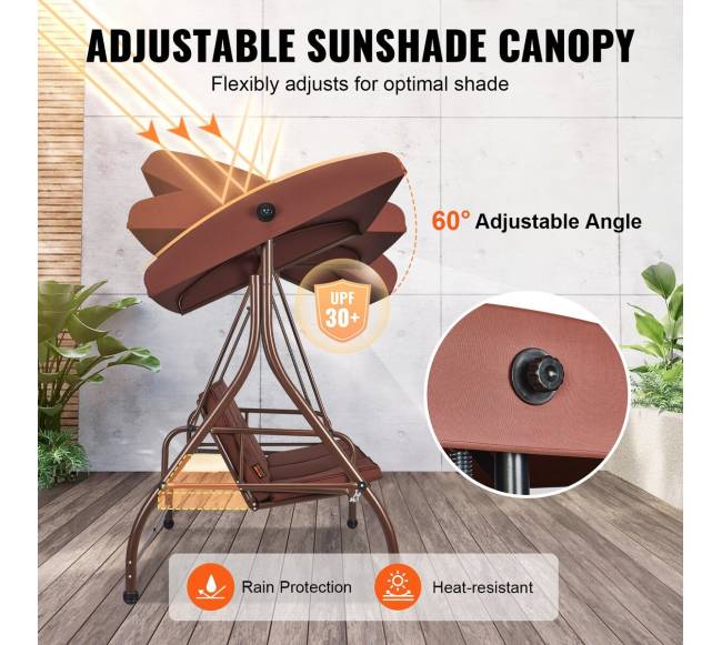 3 vietų sūpynės su stogeliu, rudos2