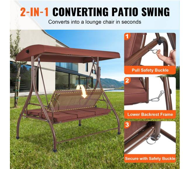 3 vietų sūpynės su stogeliu, rudos3