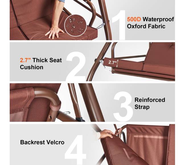 3 vietų sūpynės su stogeliu, rudos4