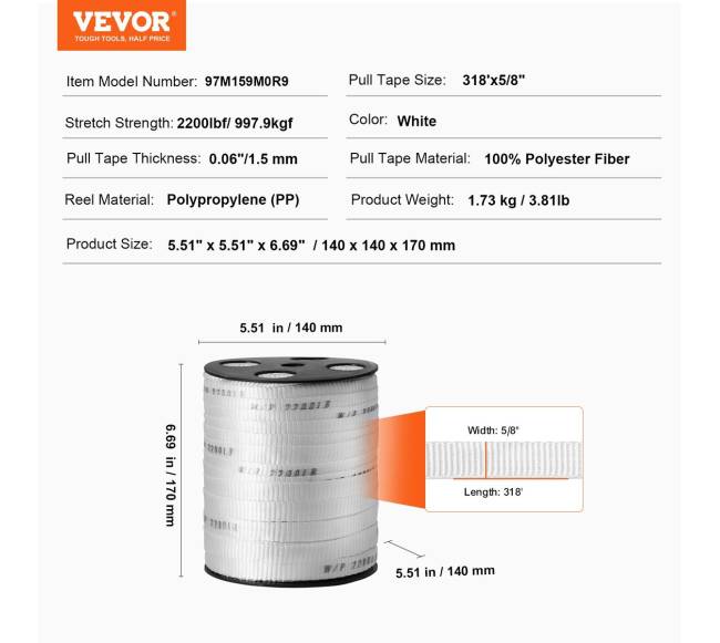 Poliesterio traukimo juosta 1.6 cm x 96.9 m balta6