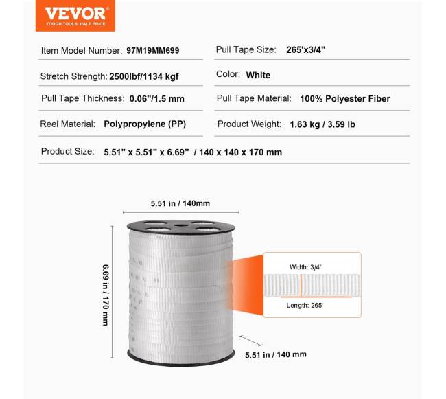 Poliesterio tempimo juosta kabeliams, 80 m6