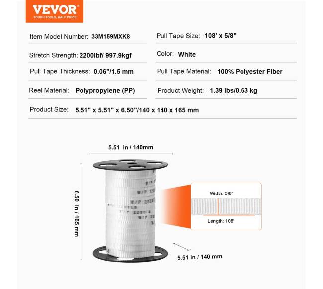 Poliesterinė traukimo juosta, 33 m x 1.6 cm6