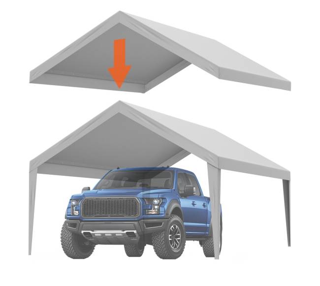 Pakeičiamas automobilių stoginės tentas 396 x 610 cm, pilkas0