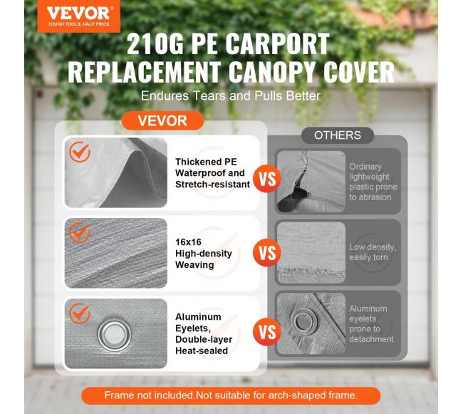 Pakeičiamas automobilių stoginės tentas 396 x 610 cm, pilkas1