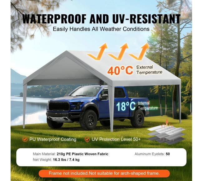 Pakeičiamas automobilių stoginės tentas 396 x 610 cm, pilkas2