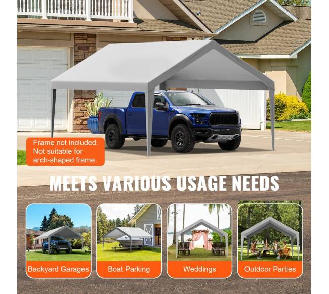 Pakeičiamas automobilių stoginės tentas 396 x 610 cm, pilkas6