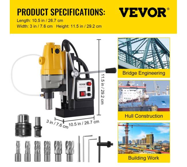 1100 W magnetinė gręžimo staklės su HSS priemonėmis5