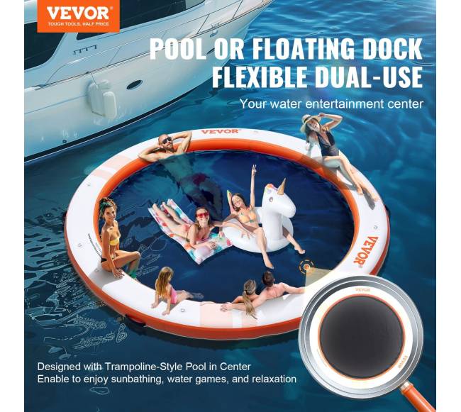 Pripučiama vandens platforma su trampoline1