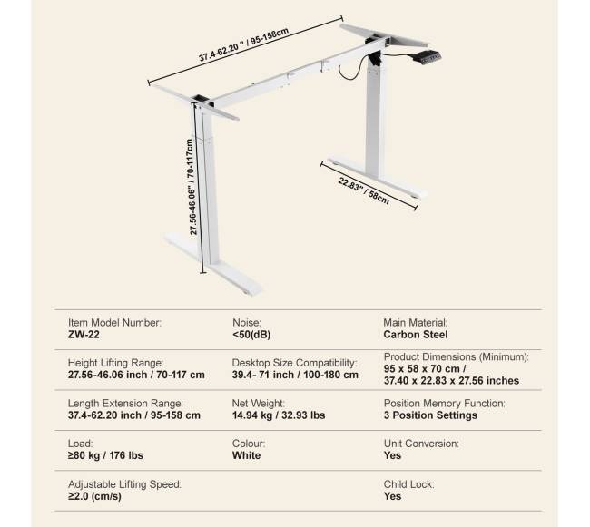 Elektrinis reguliuojamas darbastalis 70-117 cm6