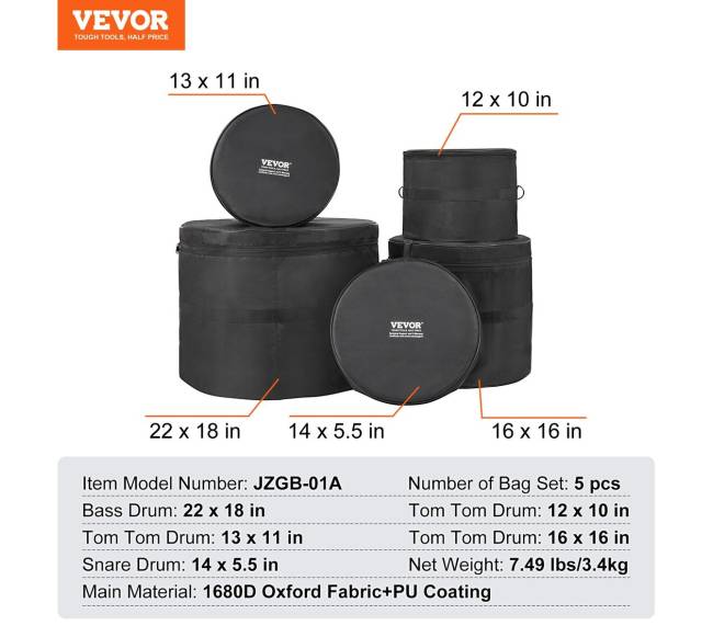 5 dalių būgnų krepšių komplektas iš oxford audinio6