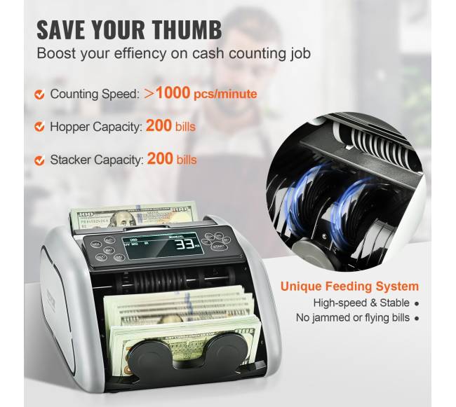 Pinigų skaičiavimo mašina su netikrų pinigų aptikimu3