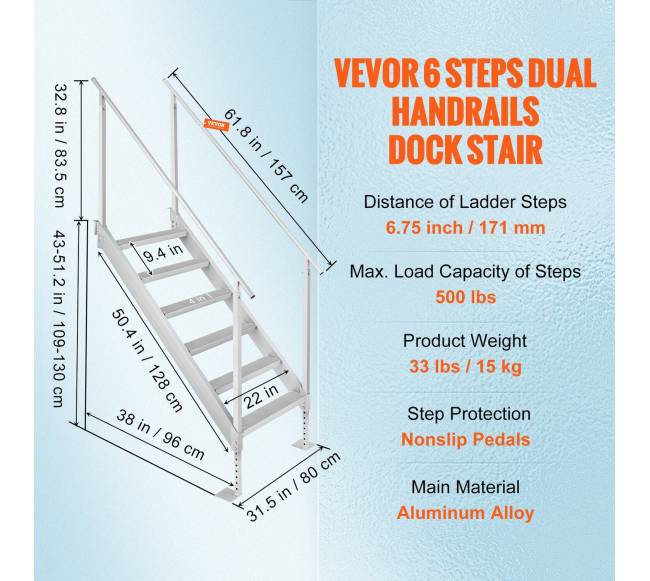 Aliuminis dokinis kopėčios, 43-51cm reguliuojamos6