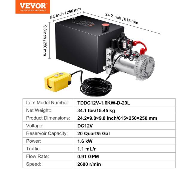 Hidraulinis siurblys 20 litrų vienpusis DC 12V6