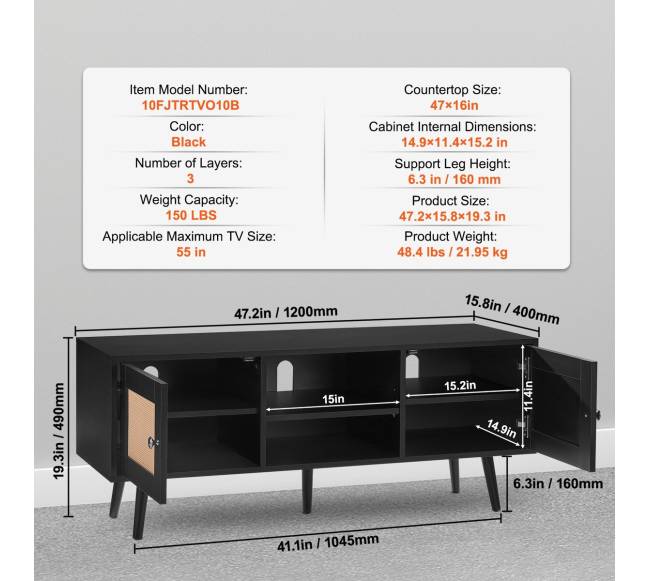 Rataninė TV spintelė 140 cm6