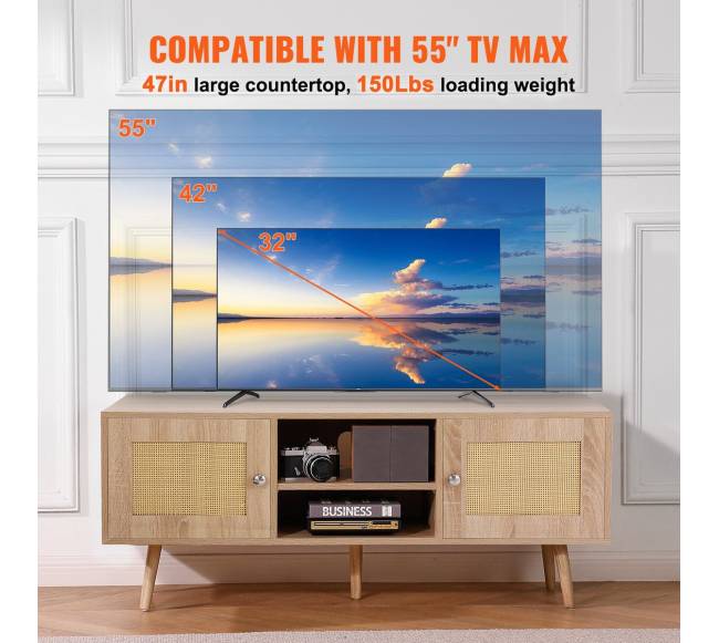 Rataninė TV spintelė, 55 colių televizoriui2