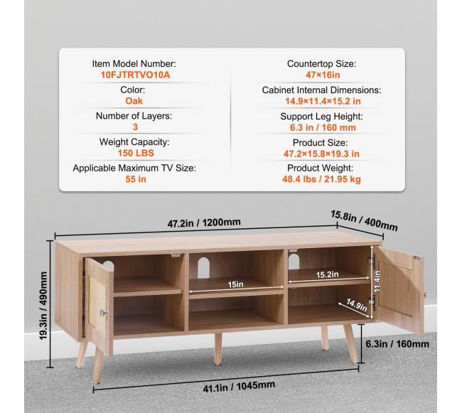 Rataninė TV spintelė, 55 colių televizoriui6