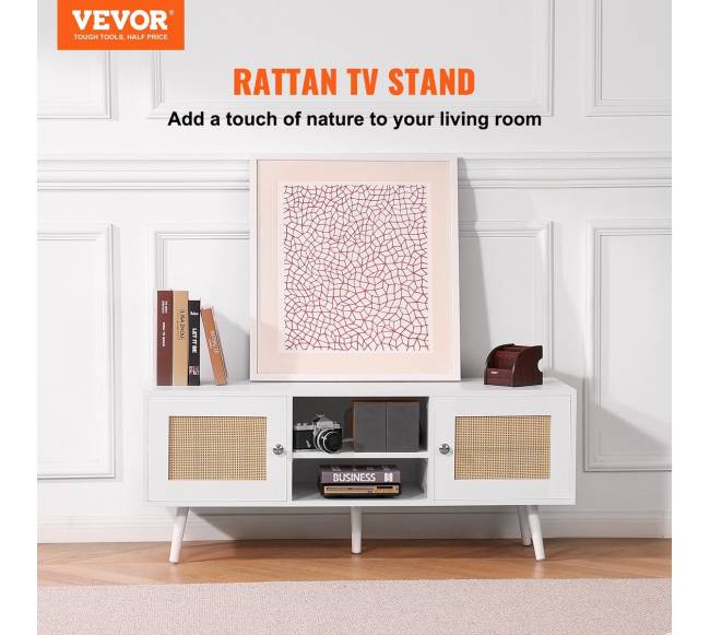 Baltas rotango televizoriaus stovas1