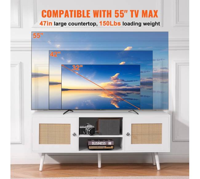 Baltas rotango televizoriaus stovas2