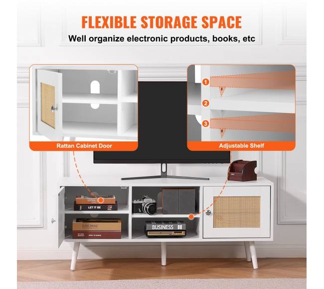 Baltas rotango televizoriaus stovas3