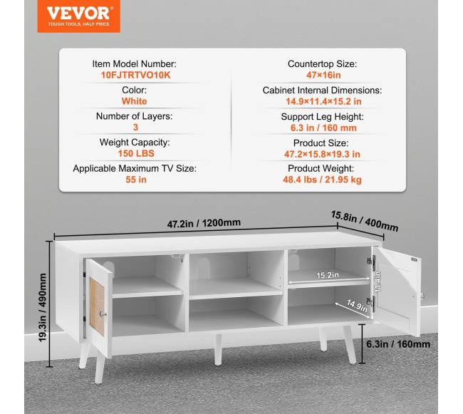 Baltas rotango televizoriaus stovas6