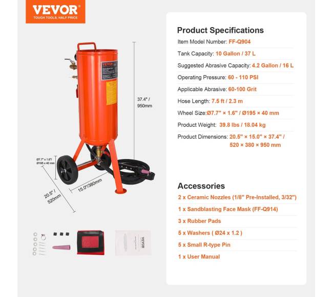 10 galonų smėliasrovė su dviem antgaliais ir žarna6