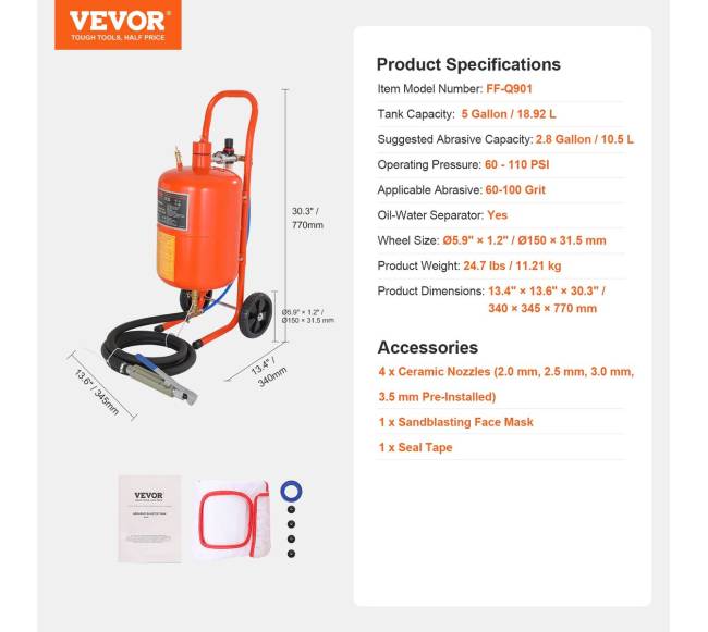 5 galonų smėliasrovė su 4 antgaliais6