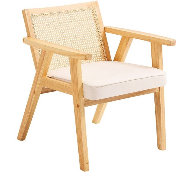 Rataninė kėdė su atlošu ir porankiais, smėlinė0