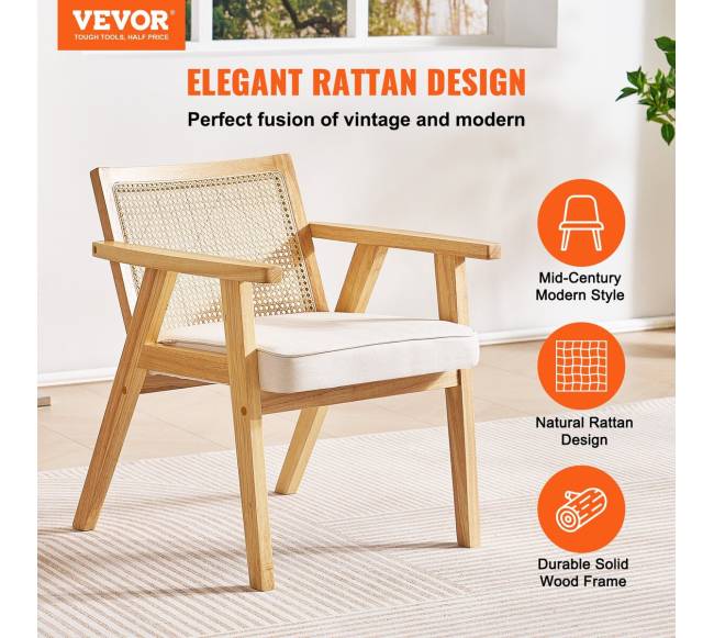 Rataninė kėdė su atlošu ir porankiais, smėlinė1