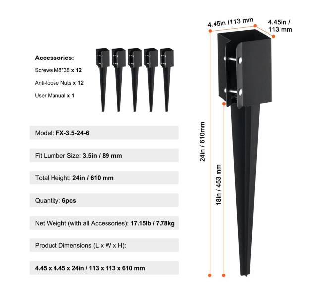 metaliniai poliai tvorai, 6 vnt.10