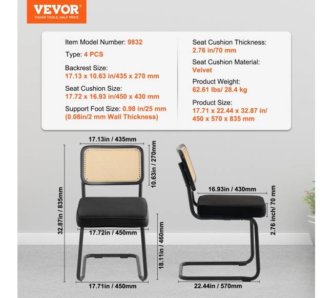 Rataninės kėdės, komplektas iš 4, juodos6