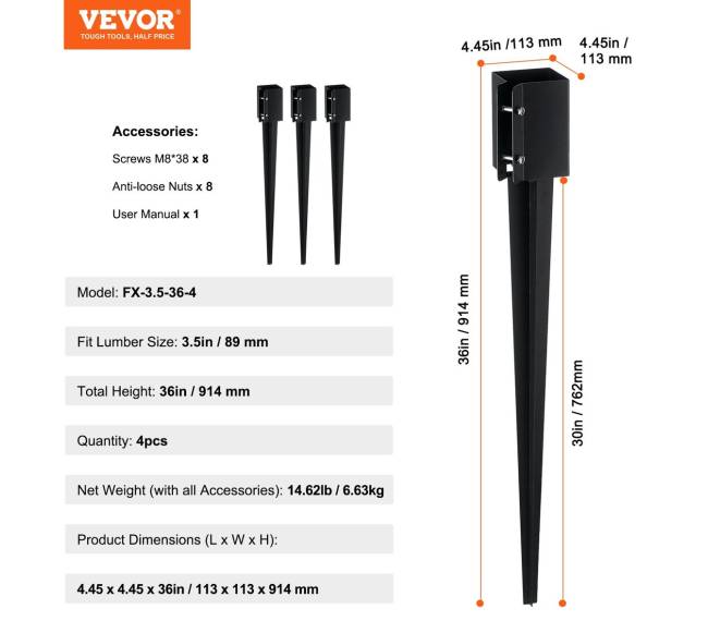 metaliniai tvoros stulpų tvirtinimo smaigai, 4 vnt.6