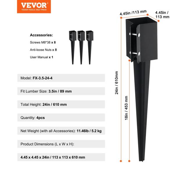 Pamatų inkaro smaigas, 4 vienetų rinkinys6