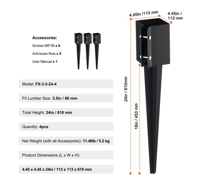 Pamatų inkaro smaigas, 4 vienetų rinkinys10