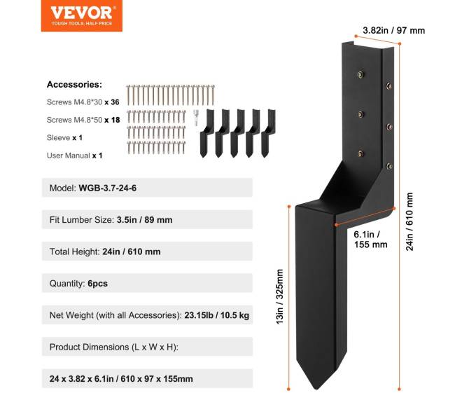 Tvoros stulpo tvirtinimo komplektas, 6 vnt.6